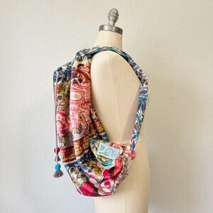 JOHNNY WAS Heron Blanket Sling Bag Mult Floral Velvet Fleece Drawstring Shoulder